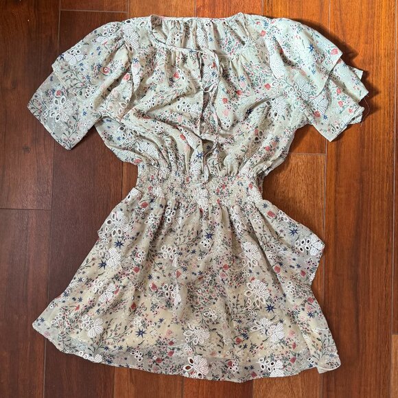 Revolve Tularosa A-Line Ruffle Dress Neutral Floral Pattern XS - Picture 2 of 9